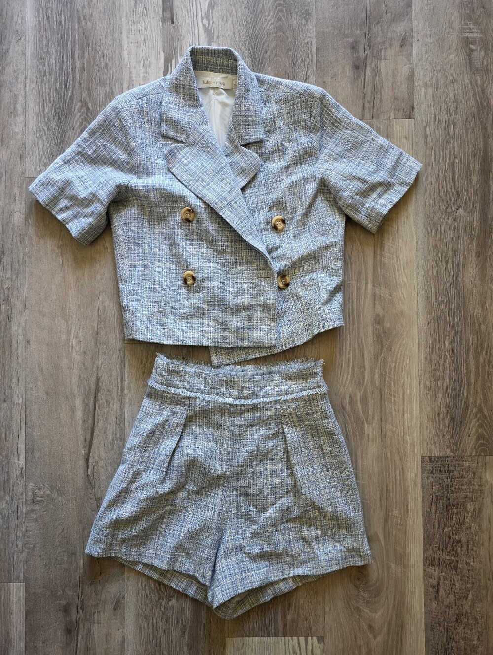 Bishop + Young Blue Tweed Top And Short Set Size XS